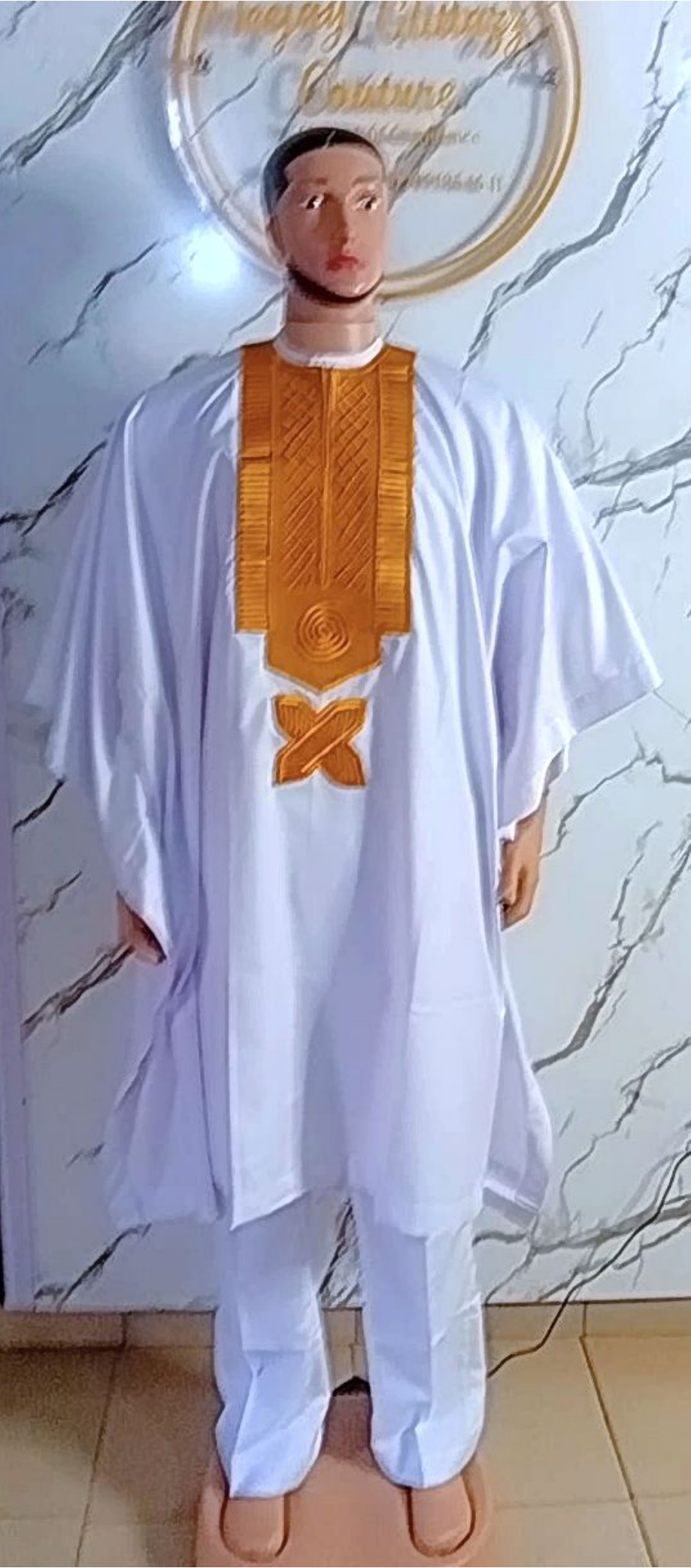 White & Gold Agbada Set